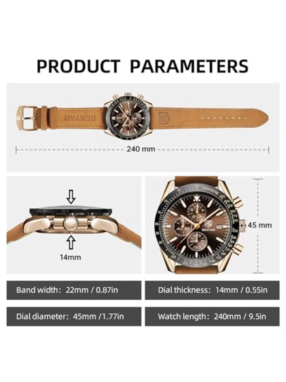 Watch for Men Analog Quartz Chronograph Waterproof Luminous Designer